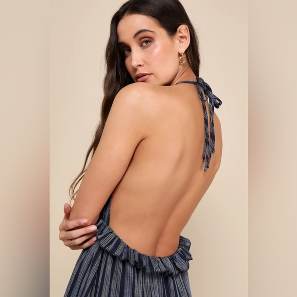 Lulu's Navy Striped Backless Maxi Dress NWT - Picture 4 of 6